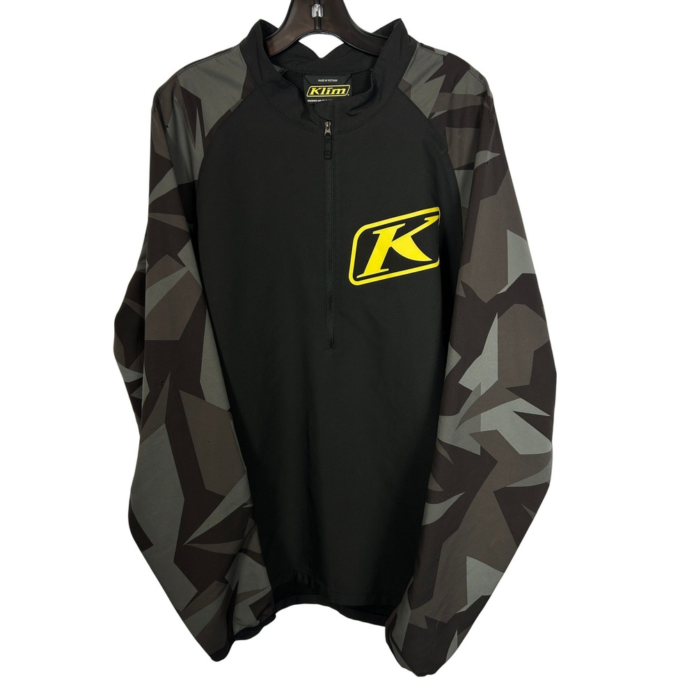Klim Mens XL 1/4 Zip Pullover Camo Sleeve Logo Motocross Jersey Black Yellow